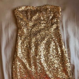 Strapless gold sequence dress